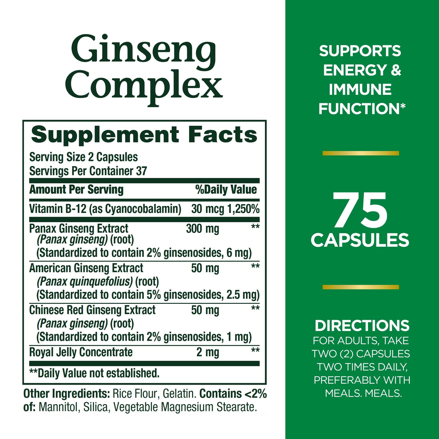 Ginseng Complex Capsules by Nature's Bounty – Vitality & Immune Support, 75 Capsules