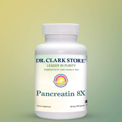 Dr. Clark Pancreatin 8X Enzyme Supplement 500mg – Digestive Enzymes for Protein, Fat & Carbs Support | 100 Gelatin Capsules