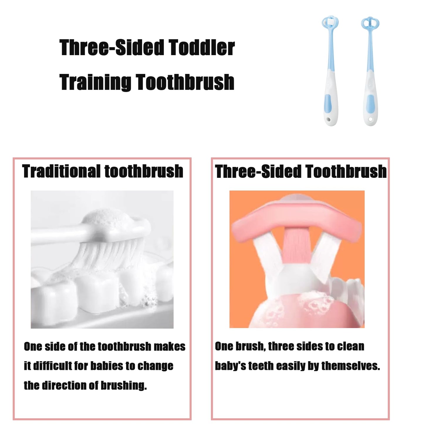 PandaEar 3-Pack Baby Toothbrush - 3-Sided Training Brush for Ages 1-4