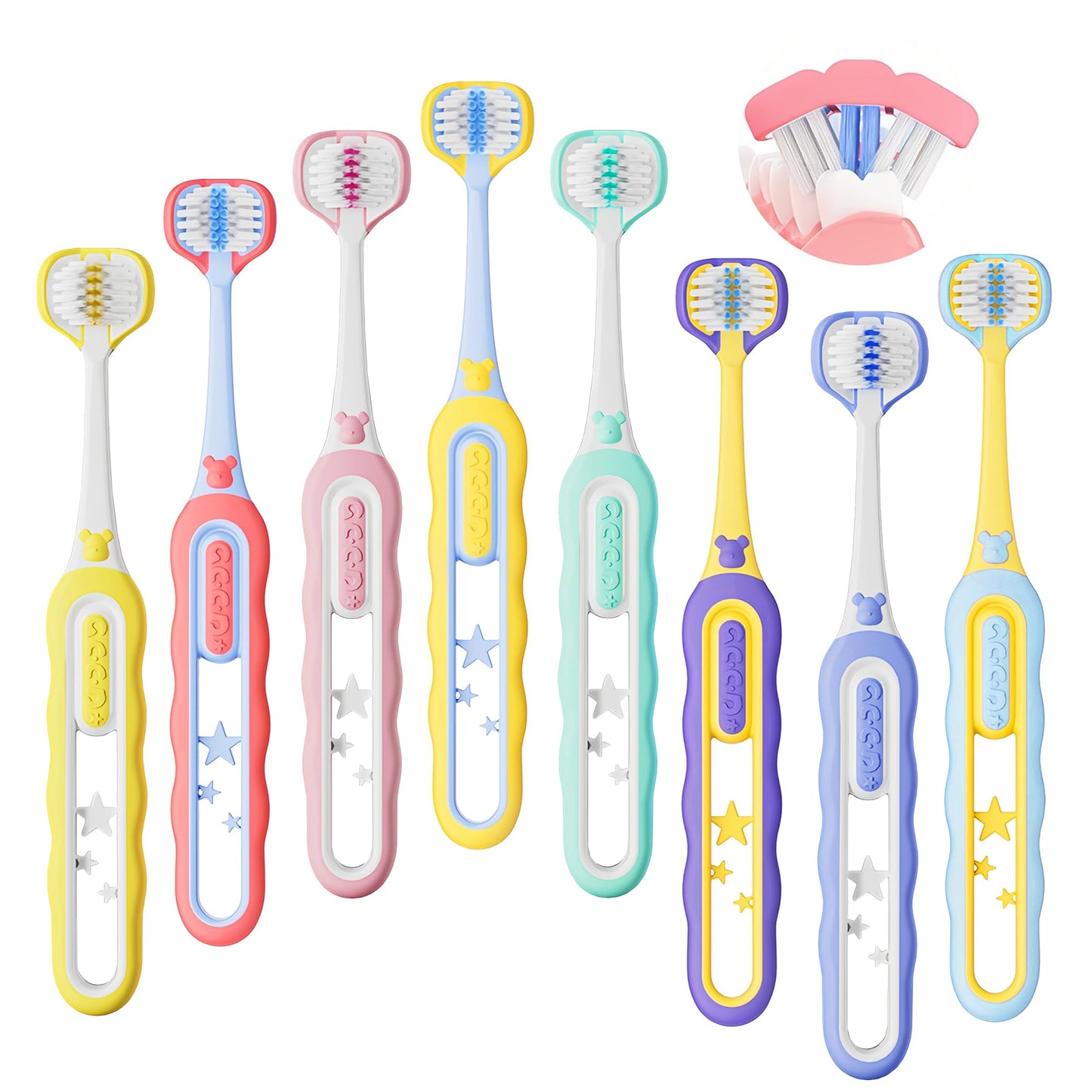 PANIMOSI 8-Pack Toddler Toothbrush – 3-Sided, Ultra-Soft Bristles, Ages 1-12