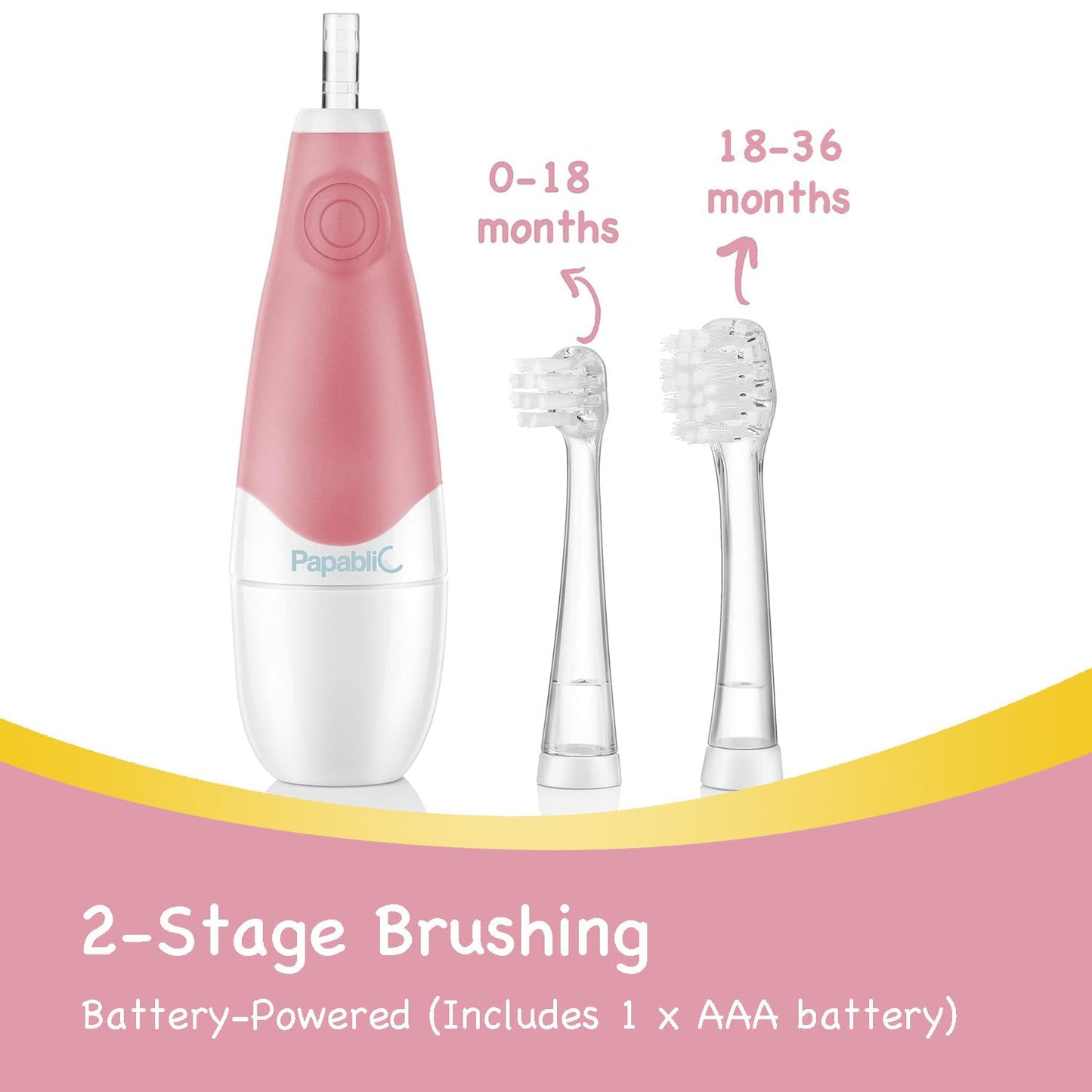 Papablic BabyHandy 2-Stage Sonic Electric Toothbrush for Babies & Toddlers 0-3 Years – Pink