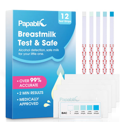 Papablic Breast Milk Alcohol Test Strips - Quick 2-Minute Results, 12 Pcs