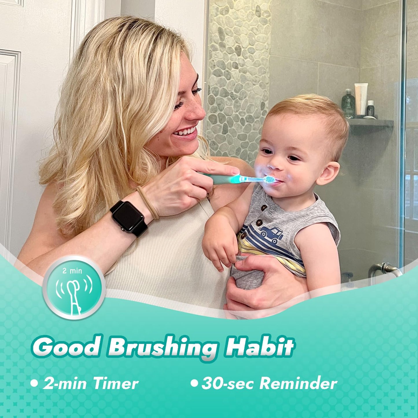 Papablic Jo Toddler Sonic Electric Toothbrush (Ages 1-3) – Dino Cover, 4 Brush Heads, LED Timer