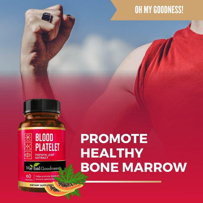 Papaya Leaf Blood Platelet Capsules - 60/600mg, 20x Strength | Herbal Goodness | Made in USA