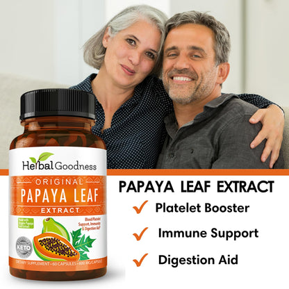 Herbal Goodness Papaya Leaf Extract – 10X Strength, 60/600mg Veg Capsules