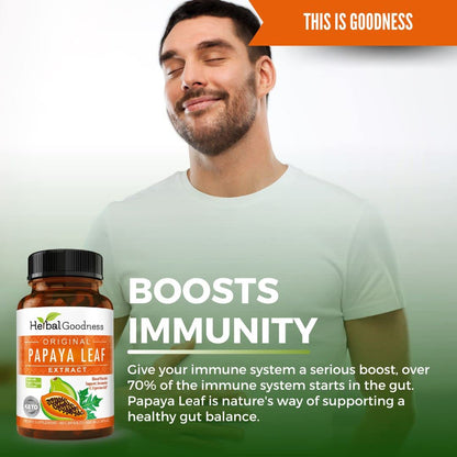 Herbal Goodness Papaya Leaf Extract – 10X Strength, 60/600mg Veg Capsules