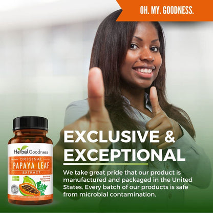 Herbal Goodness Papaya Leaf Extract – 10X Strength, 60/600mg Veg Capsules
