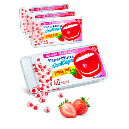 PaperMints CoolCaps Strawberry Breath Mints - Sugar-Free 4 Pack (160 caps)