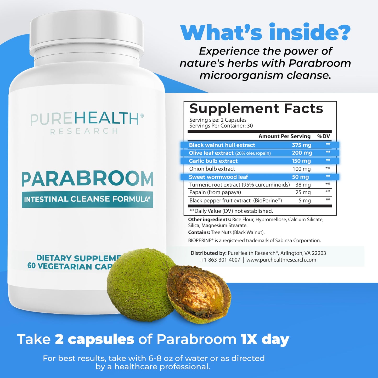 PUREHEALTH RESEARCH Parabroom – Gut Cleanse & Digestive Support – 60 Capsules