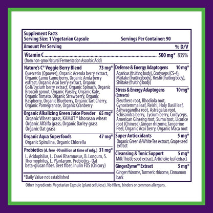 Paradise Earth's Blend Vitamin C with Adaptogens & Organic Greens | 90 Vegetarian Capsules
