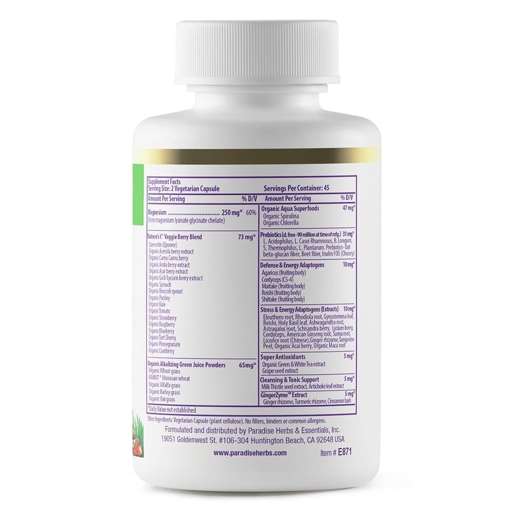 Paradise Herbs Earth's Blend Magnesium Supplement – Stress Relief, Sleep Support, Heart Health, Nerves & Muscles | Vegan, Non-GMO, Gluten Free, 90 Vegetarian Capsules