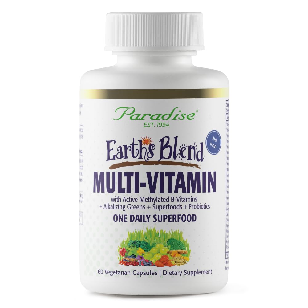 Paradise Herbs Earth's Blend Once Daily Multivitamin for Men – No Iron – 60 Count