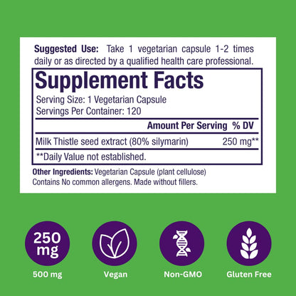 Paradise Herbs Milk Thistle – Active Whole Spectrum Extract, 120 Vegan Capsules