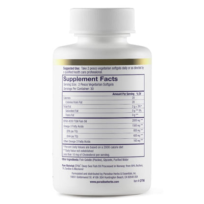 Paradise Herbs Omega-Sure Omega-3 Concentrate | Vegan Fish Oil, DHA & EPA, Gluten Free, 60 Softgels (Pack of 2)