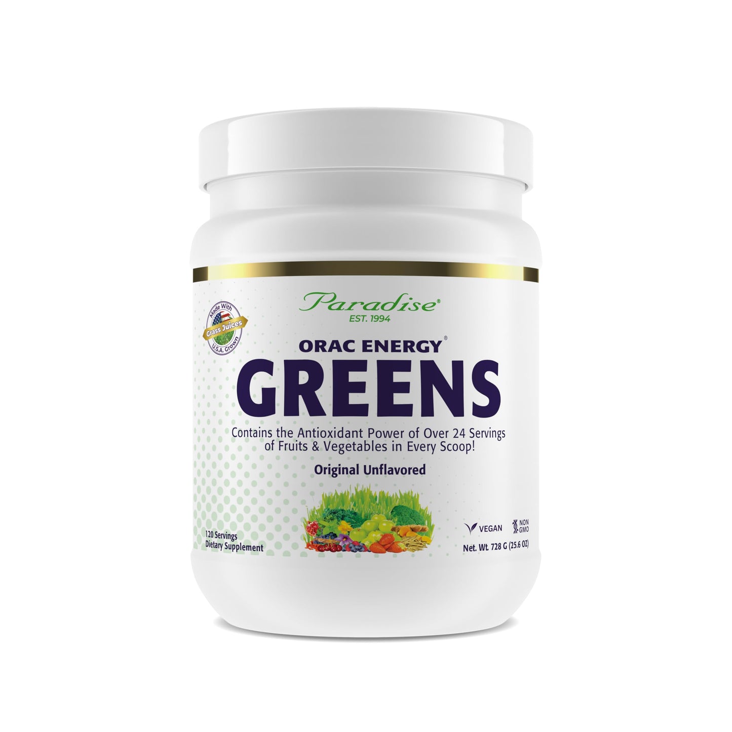Paradise Herbs ORAC Energy Greens Powder — Antioxidant Power of 24 Fruits & Veggies in 1 Scoop | 120 Servings