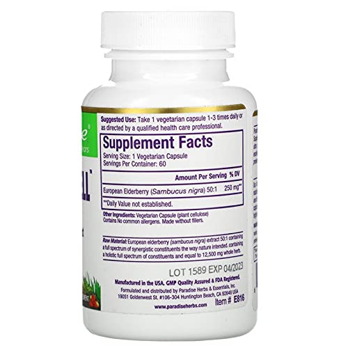 Paradise Herbs Sambuca-Well 50:1 Elderberry Extract – Vegan, Non-GMO, Gluten Free | 60 Veg Capsules