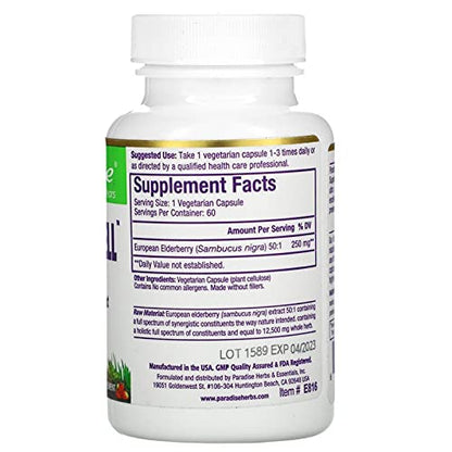 Paradise Herbs Sambuca-Well 50:1 Elderberry Extract – Vegan, Non-GMO, Gluten Free | 60 Veg Capsules