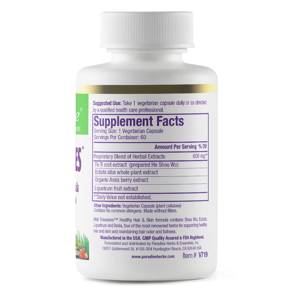Paradise Herbs Vital Treasures – Hair, Skin & Nails Support | Ultra Pure, Vegan, Non-GMO, Gluten Free | 60 Veg Capsules