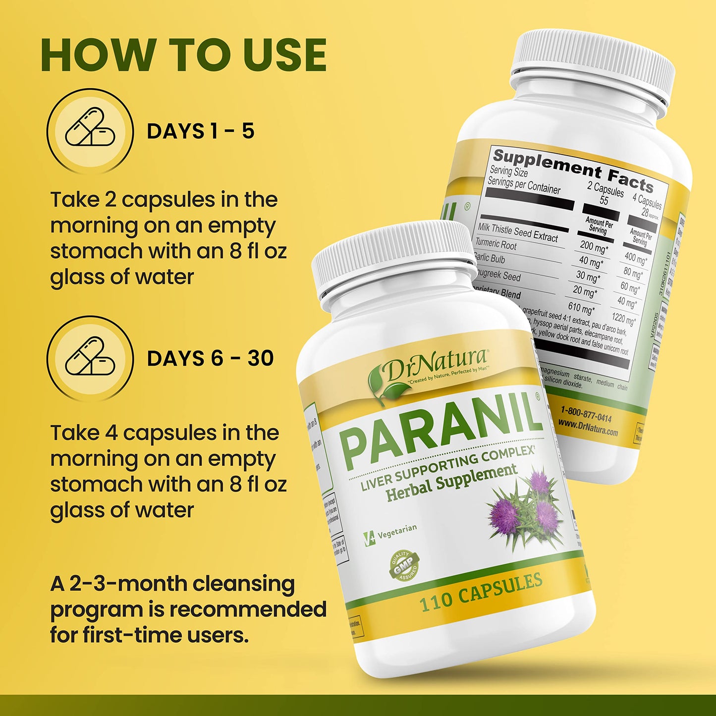 DrNatura Paranil® Liver & Colon Cleanse – 17-Herb Milk Thistle Detox, 110 Vegetarian Capsules