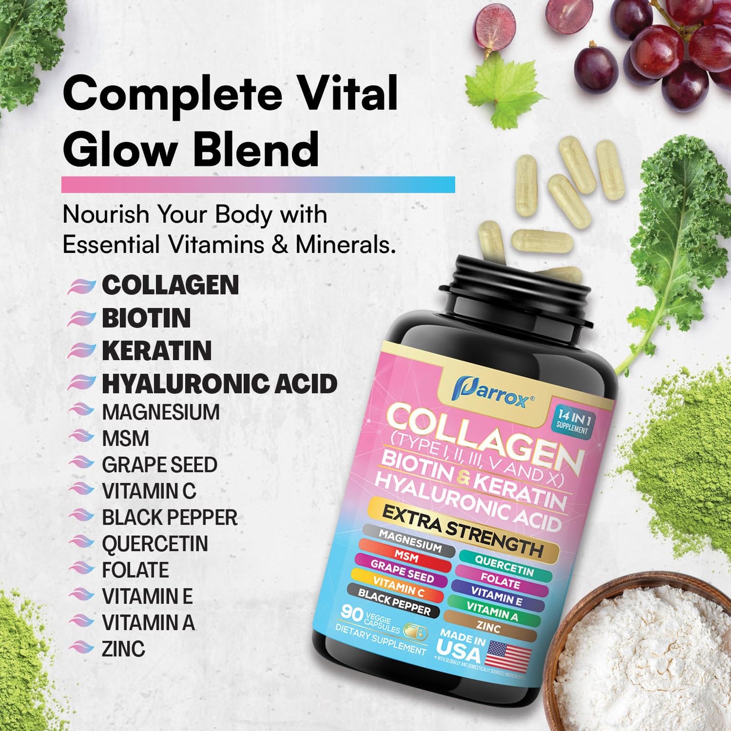 Parrox 14-in-1 Collagen 3-Pack with Biotin & Hyaluronic Acid