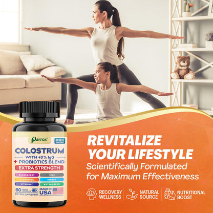 Parrox Colostrum Capsule – Grass-Fed 40% IgG, 8-in-1 Probiotic Wellness (180 Caps)