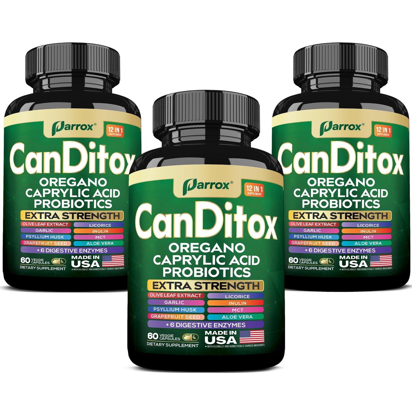 Parrox CanDitox Capsules - Oregano, Garlic, Probiotics & Digestive Enzymes (3 Pack)