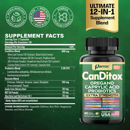 Parrox CanDitox Capsules - Oregano, Garlic, Probiotics & Digestive Enzymes (3 Pack)
