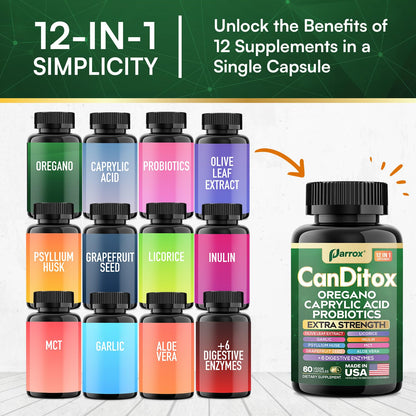 Parrox CanDitox Capsules - Oregano, Garlic, Probiotics & Digestive Enzymes (3 Pack)