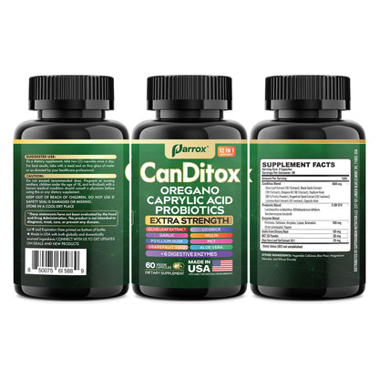 Parrox CanDitox Capsules - Oregano, Garlic, Probiotics & Digestive Enzymes (3 Pack)