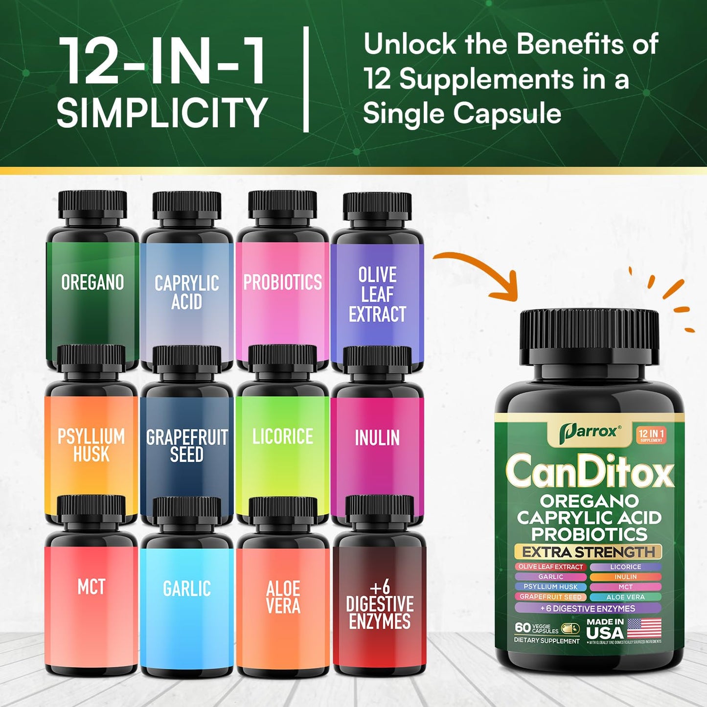 Parrox CanDitox Capsules - Oregano, Garlic, Probiotics & Digestive Enzymes (3 Pack)