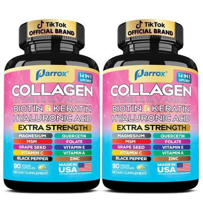 Parrox Collagen 2-Pack – 14-in-1 Beauty Capsule with Biotin, Keratin & Hyaluronic Acid