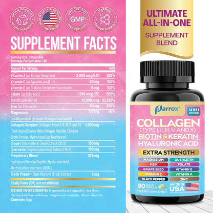 Parrox 14-in-1 Collagen 3-Pack with Biotin & Hyaluronic Acid