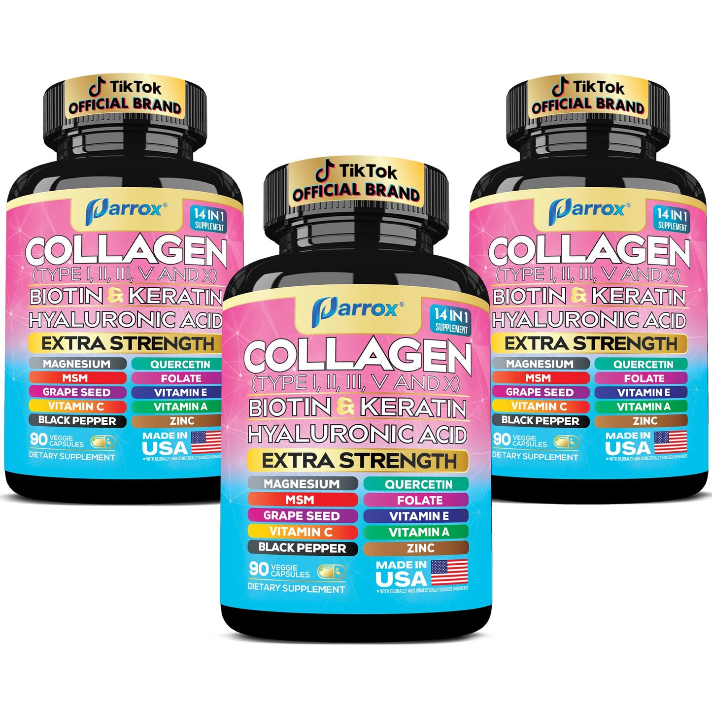 Parrox 14-in-1 Collagen 3-Pack with Biotin & Hyaluronic Acid