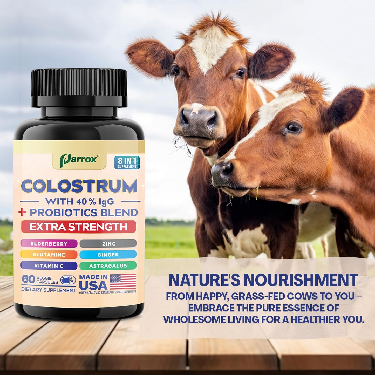Parrox Colostrum Capsule – Grass-Fed 40% IgG, 8-in-1 Probiotic Wellness (180 Caps)