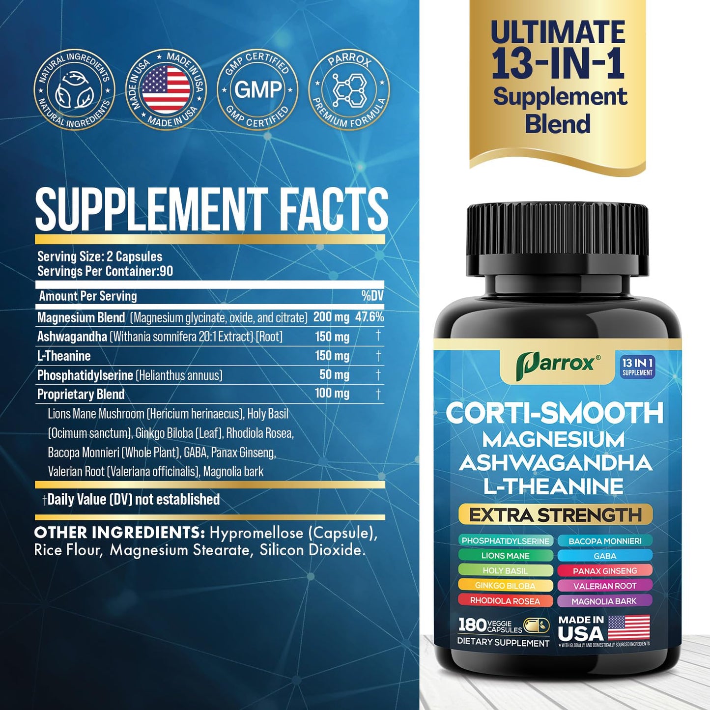 Parrox Corti-Smooth Cortisol Support Capsules with Magnesium & Adaptogens | 180 Caps