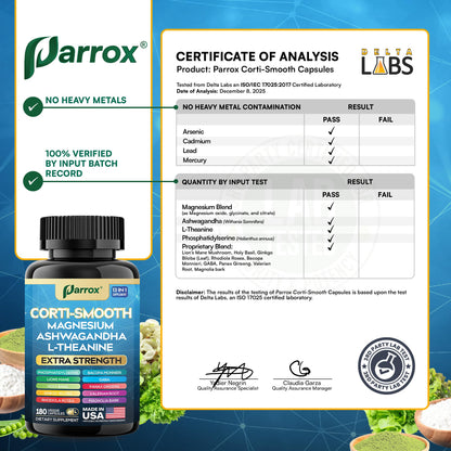 Parrox Corti-Smooth Cortisol Support Capsules with Magnesium & Adaptogens | 180 Caps