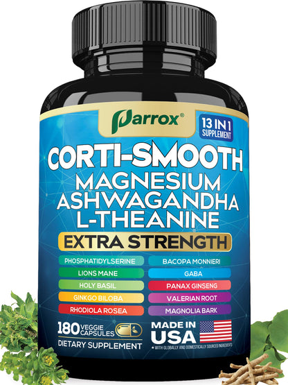 Parrox Corti-Smooth Cortisol Support Capsules with Magnesium & Adaptogens | 180 Caps