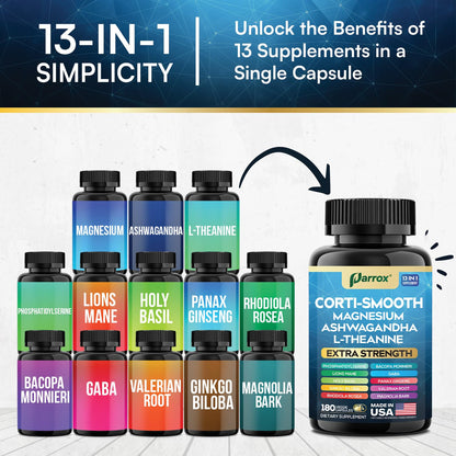 Parrox Corti-Smooth Cortisol Support Capsules with Magnesium & Adaptogens | 180 Caps