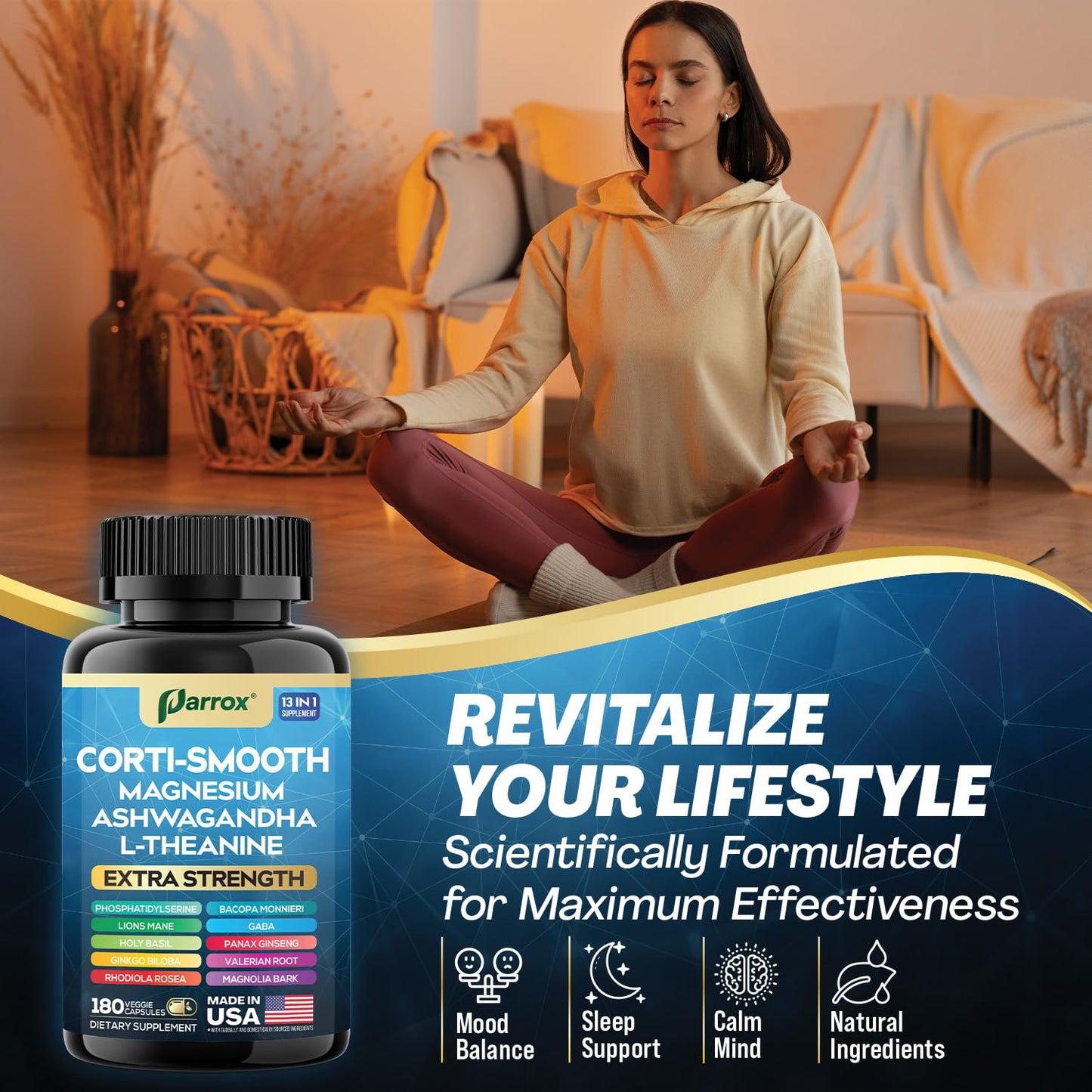Parrox Corti-Smooth Cortisol Support Capsules with Magnesium & Adaptogens | 180 Caps