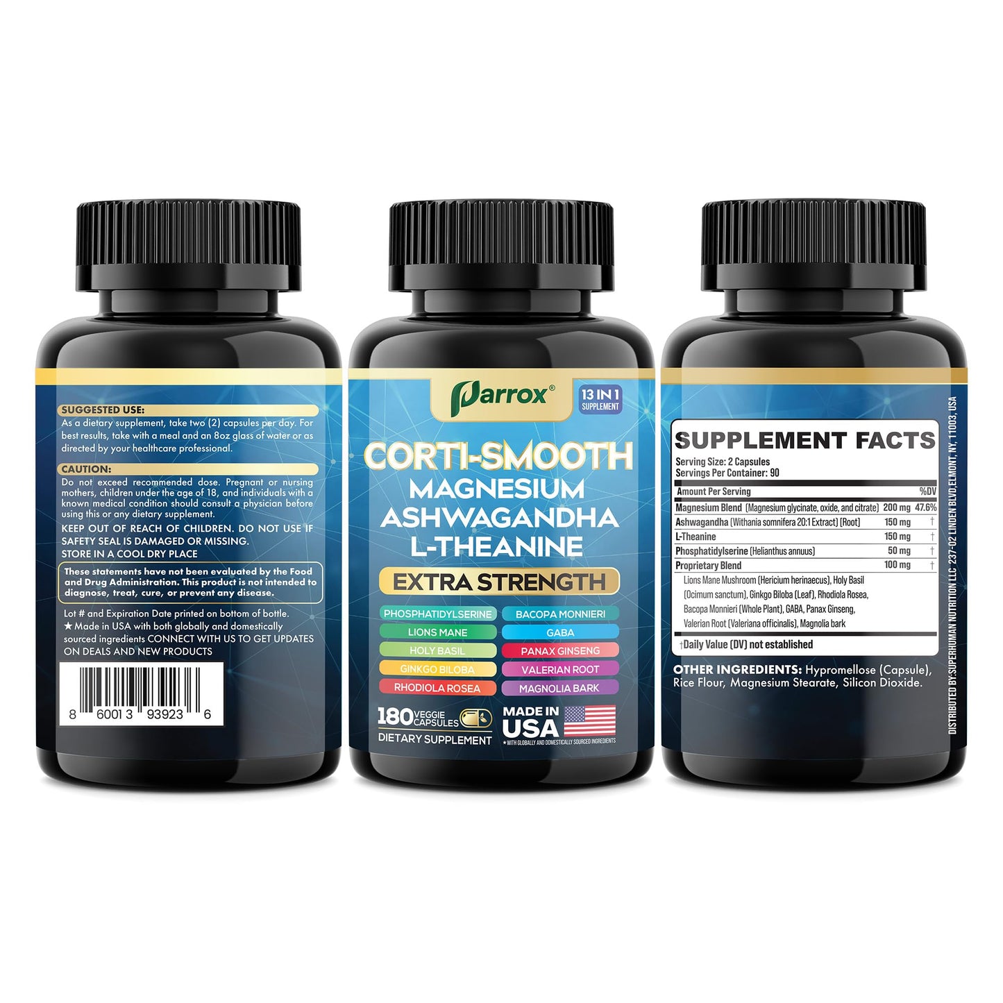 Parrox Corti-Smooth Cortisol Support Capsules with Magnesium & Adaptogens | 180 Caps