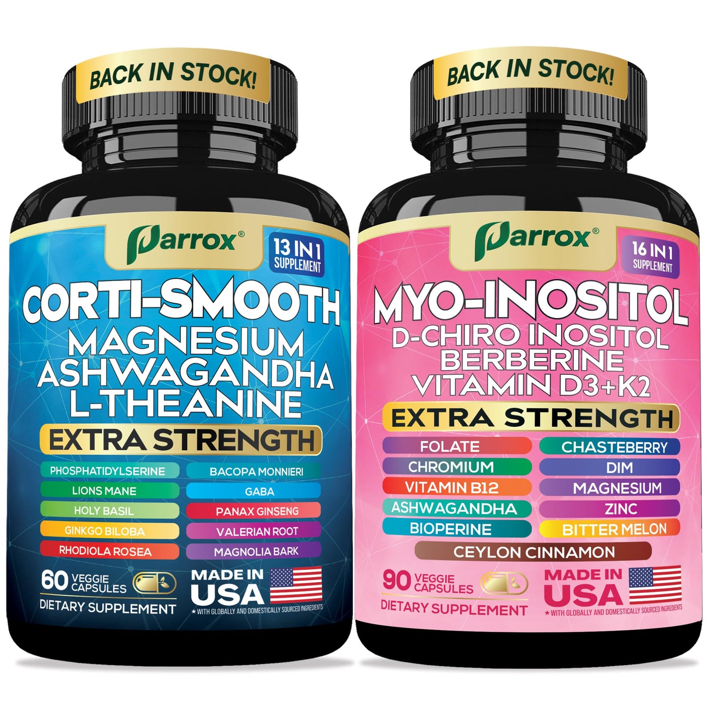 Parrox Cortisol & Myo-Inositol Bundle – 13-in-1 Cortisol Support + 16-in-1 Myo-Inositol, 150 Capsules