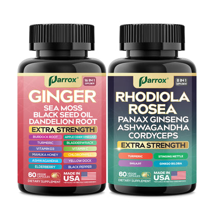 Parrox Dynamic Duo Herbal Bundle – Ginger & Rhodiola (60 Caps Each)