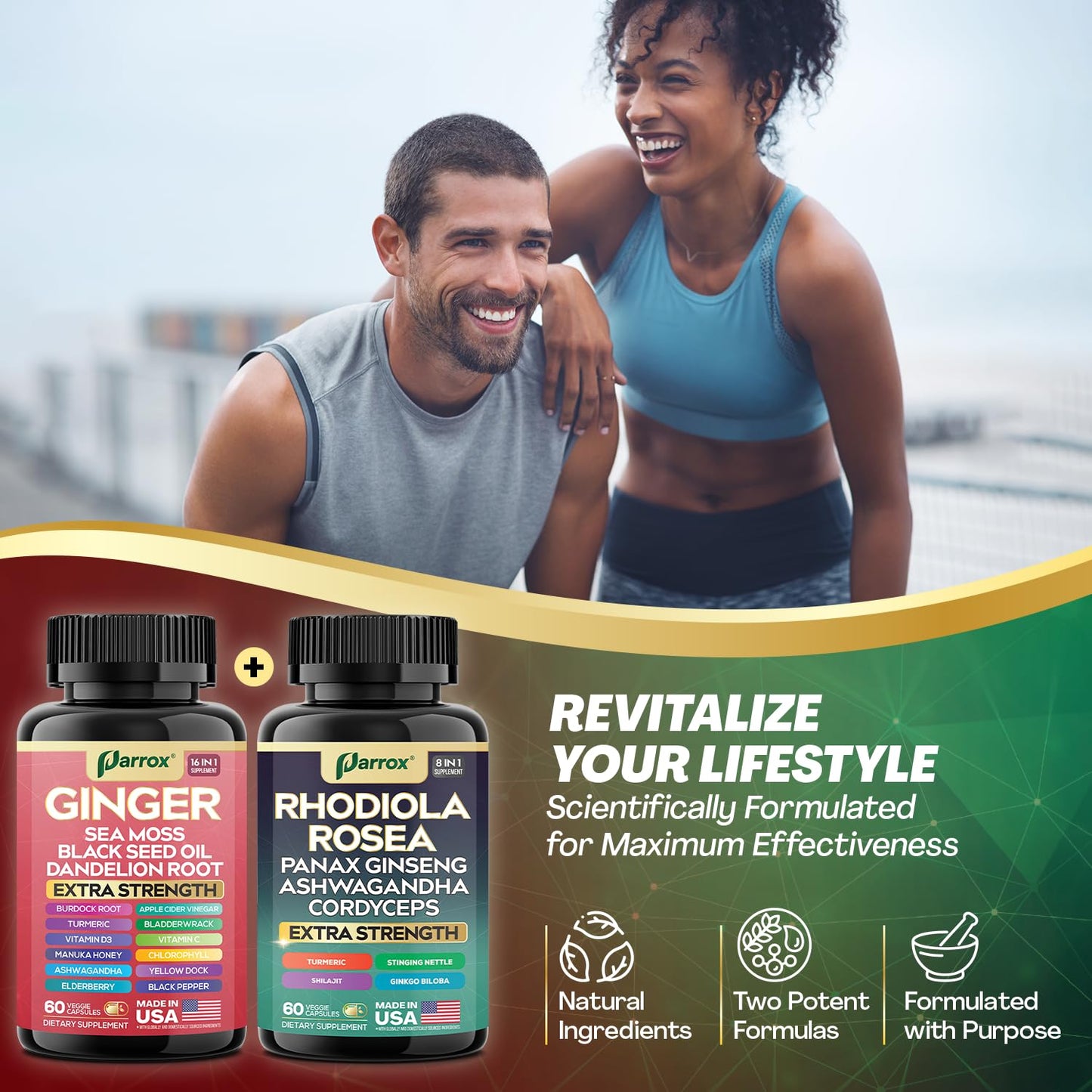 Parrox Dynamic Duo Herbal Bundle – Ginger & Rhodiola (60 Caps Each)