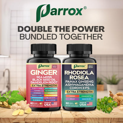 Parrox Dynamic Duo Herbal Bundle – Ginger & Rhodiola (60 Caps Each)