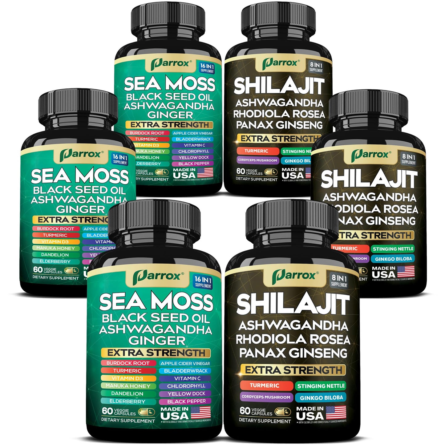 Parrox Dynamic Vitality Bundle (3 Pack) – Shilajit & Sea Moss, 8-in-1 & 16-in-1 Formulas