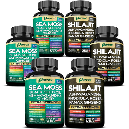 Parrox Dynamic Vitality Bundle (3 Pack) – Shilajit & Sea Moss, 8-in-1 & 16-in-1 Formulas