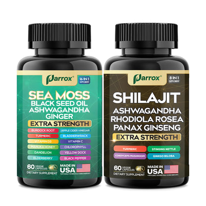 Parrox Dynamic Vitality Bundle (3 Pack) – Shilajit & Sea Moss, 8-in-1 & 16-in-1 Formulas