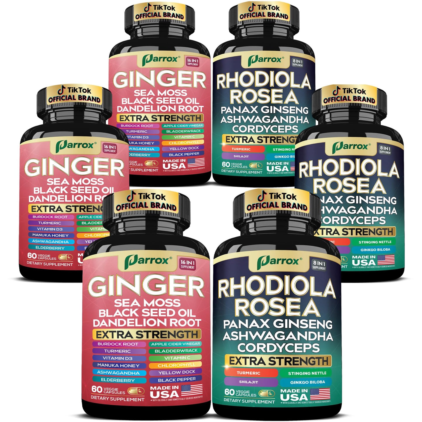 Parrox Dynamic Duo Herbal Bundle – Ginger & Rhodiola Capsules (3 Pack)