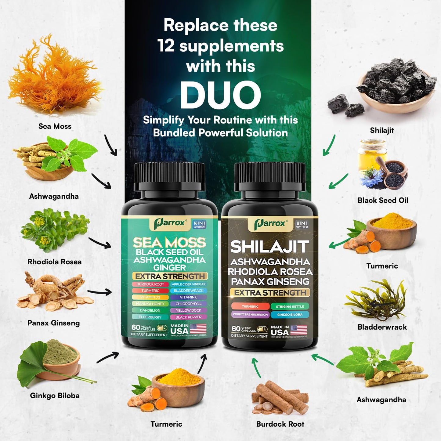 Parrox Dynamic Vitality Bundle (3 Pack) – Shilajit & Sea Moss, 8-in-1 & 16-in-1 Formulas