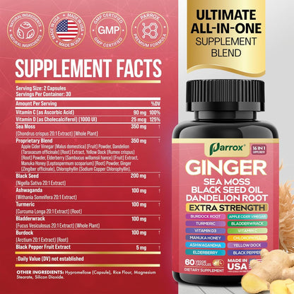 Parrox Ginger 16-in-1 Formula – Ginger, Black Seed Oil, Turmeric & Sea Moss (2 Pack)